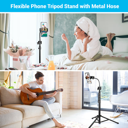 Nineigh Phone Tripod Stand, 72" Selfie Stick Tripod Portable Travel Tripods, Aluminum Hose Phone Stand Tripod for Video Recording Photo Vlog Compatible with iPhone Plus iPad Cellphone Cameras(USA)