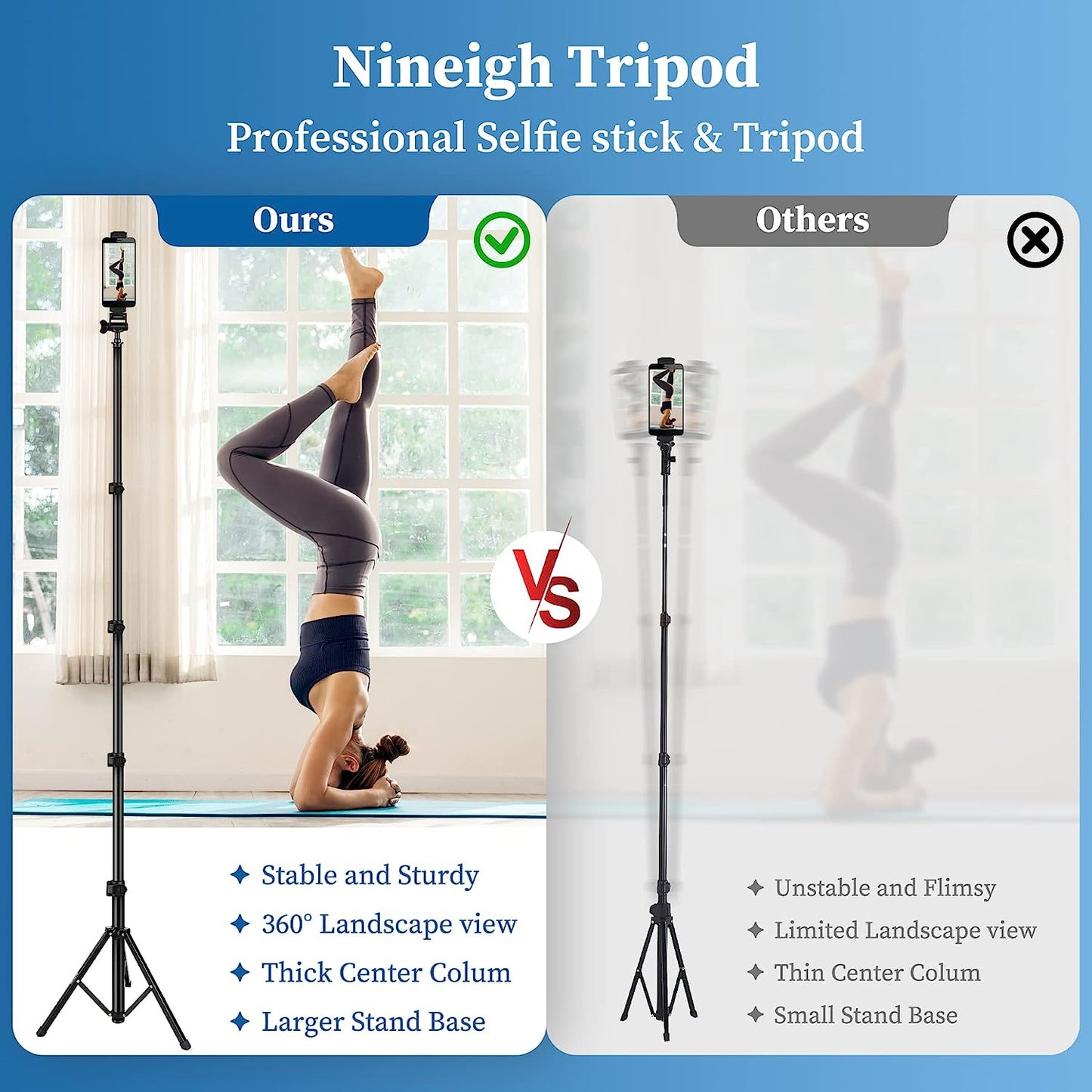 Phone Tripod Selfie Stick Tripods, 70" Cell Phone Tripod Stand with Remote/Phone Holder/Carry Bag, Aluminum Alloy Selfie Stick Tripod, Compatible with iPhone/Samsung/GoPro/Smartphone(USA)