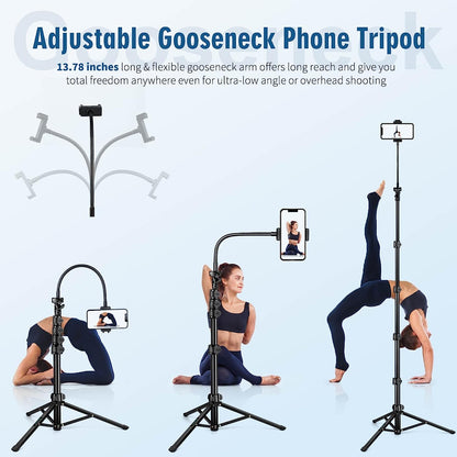 Selfie Stick Tripod, 85" Phone Tripod, Aluminum Tripod Stand for Video Recording Photo Vlog, Travel Cell Phone Tripod with Gooseneck/Remote/Phone Holder, Compatible with iPhone Android Smartphone(USA)