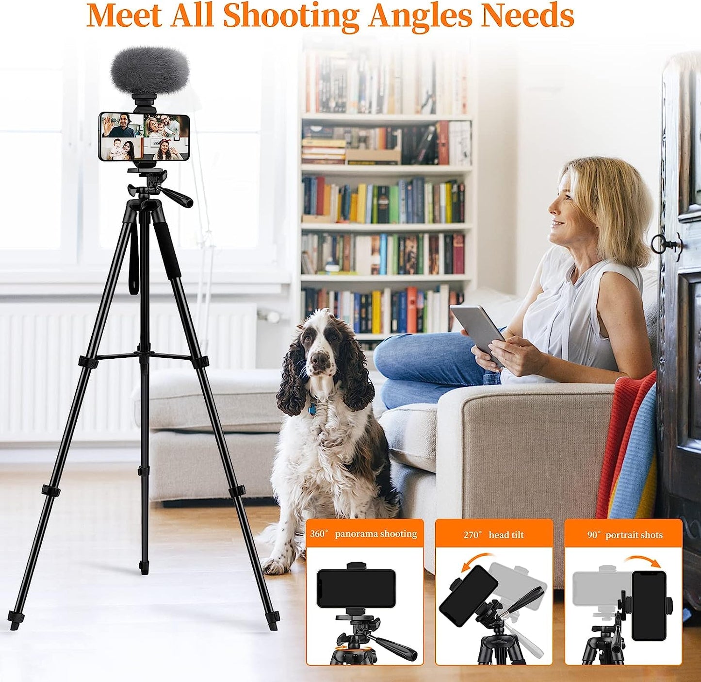 Camera Tripod Stand, 65" Phone Tripod Stand for Recording Wireless Remote Selfie Stick, Compatible with Camera iPhone Android iPad, Camera Tripods with Remote/Travel Bag / 2 in 1 Mount(USA)