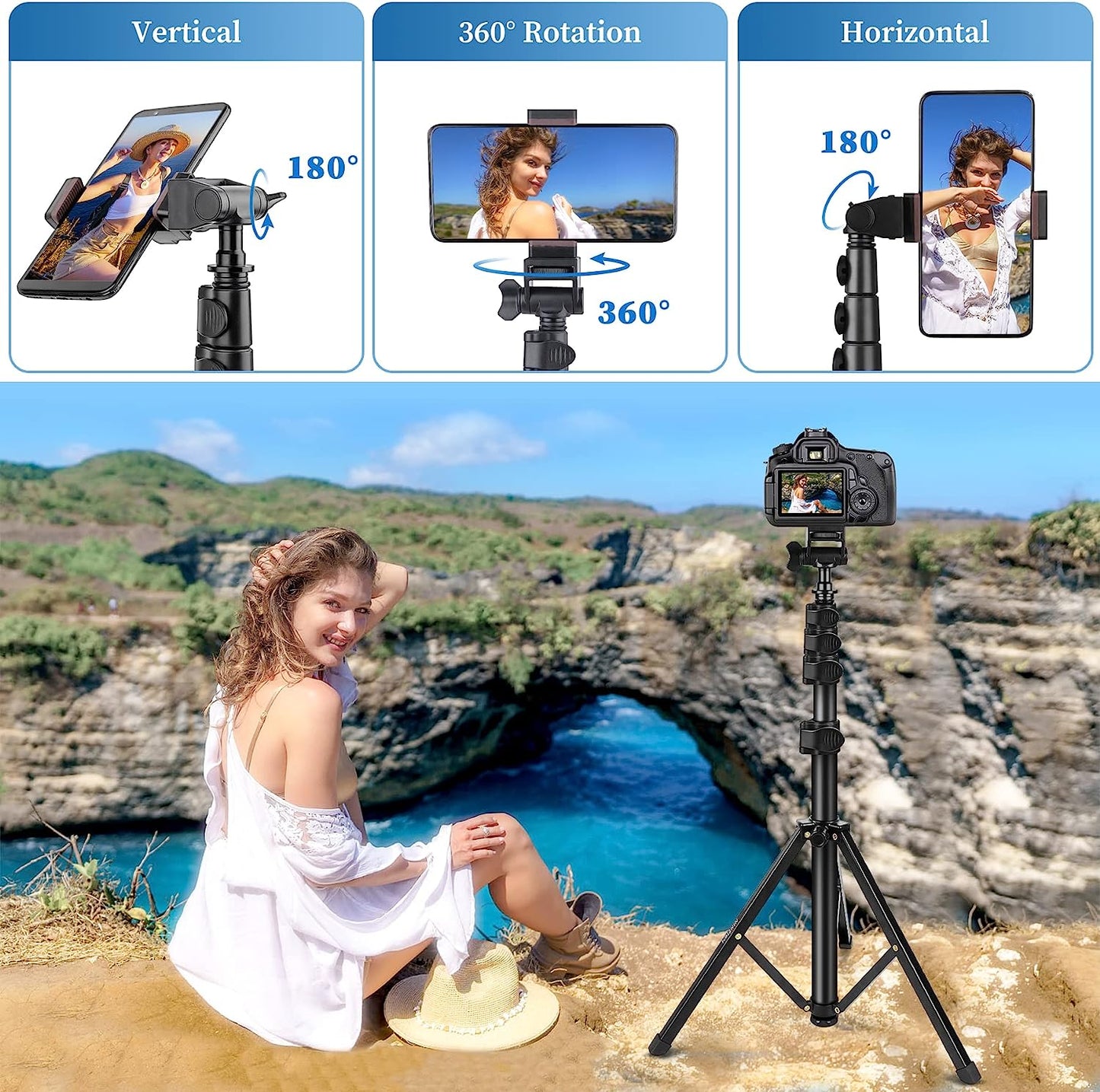 Phone Tripod Selfie Stick Tripods, 70" Cell Phone Tripod Stand with Remote/Phone Holder/Carry Bag, Aluminum Alloy Selfie Stick Tripod, Compatible with iPhone/Samsung/GoPro/Smartphone(USA)