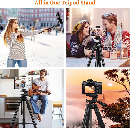 Camera Tripod Stand, 65" Phone Tripod Stand for Recording Wireless Remote Selfie Stick, Compatible with Camera iPhone Android iPad, Camera Tripods with Remote/Travel Bag / 2 in 1 Mount(USA)
